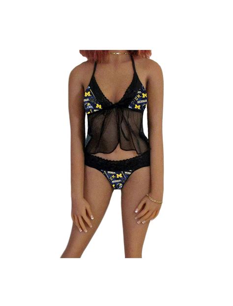 Black Lace Cami Top And String Panty Set Michigan Wolverines Lingerie X Small To Large Made