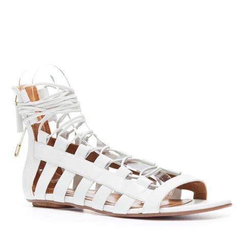 Aquazzura Amazon White Lace Up Strappy Gladiator Flat Sandals Eu375