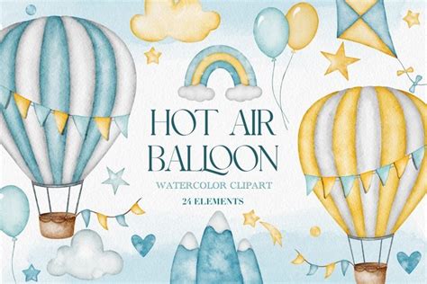 Watercolor Hot Air Balloon Clipart PNG