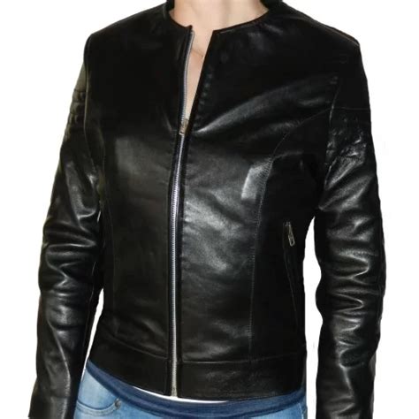 Blouson Femme Cuir En Agneau Plongé Noir Modèle Atia Fabrication Française Sur Mesure Haut De