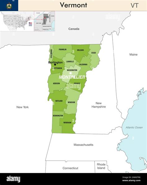 Vermont State Map With Counties Borders Vermonts At Large