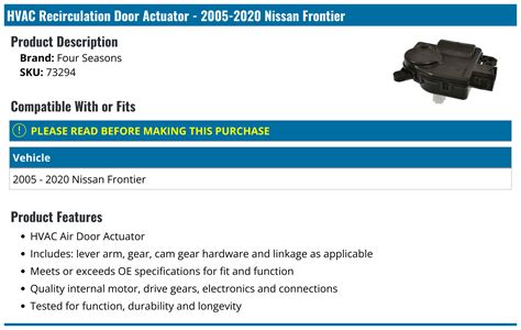 2005 2020 Nissan Frontier HVAC Recirculation Door Actuator Four