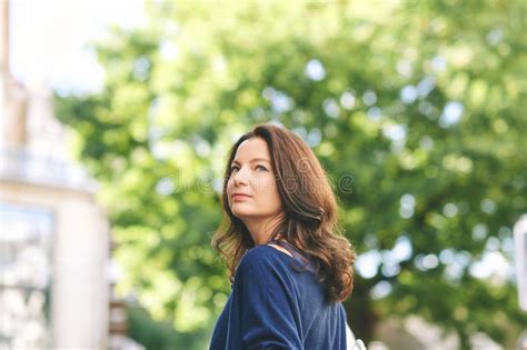 Outdoor Portrait Of Happy Mature Woman Posing On The Street Stock Photo Image Of Clean