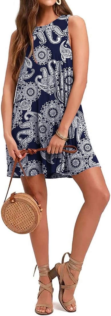 Anyjoin Womens Floral Summer Dresses Sleeveless Beach Sundress With Pockets Casual Tank Dress