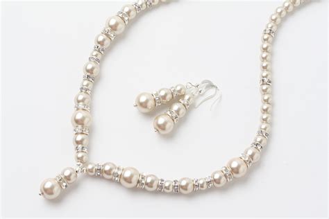 Bridal Champagne Pearl Necklace Champagne Bridal Jewelry Set Etsy