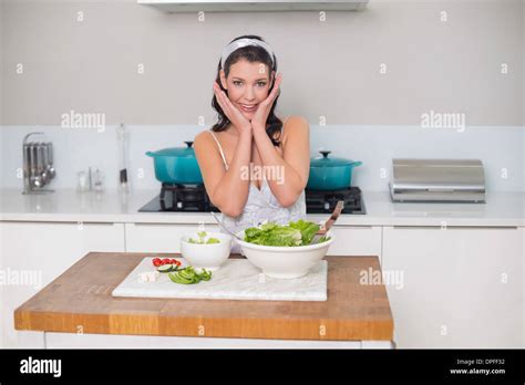 Smiling Cute Brunette Posing Stock Photo Alamy