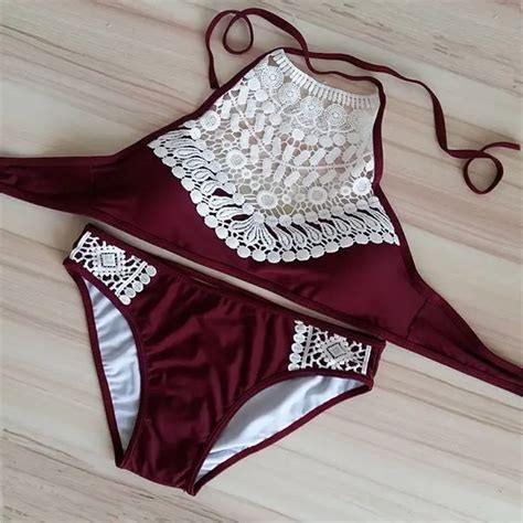 Hualong Sexy Padded Lace Halter Top Bikini Online Store For Women Sexy Dresses