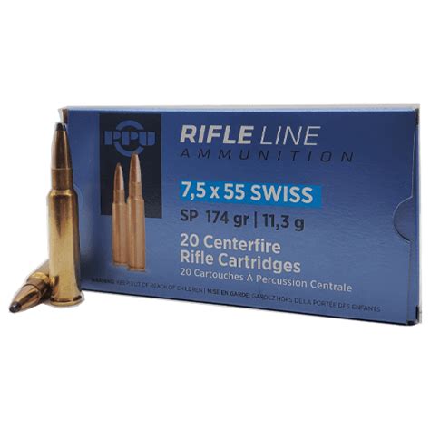 7 5x55 Swiss PPU Rifle Line 174 Grain Soft Point 20 Rounds