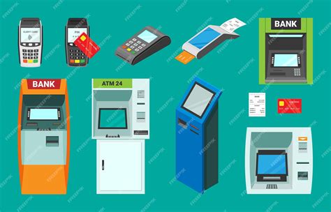 Банковские и pos-терминалы изометрические набор. | Премиум векторы