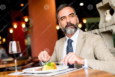 Senior Man Eating Lunch In Restaurant Stock Image Image Of Lunch