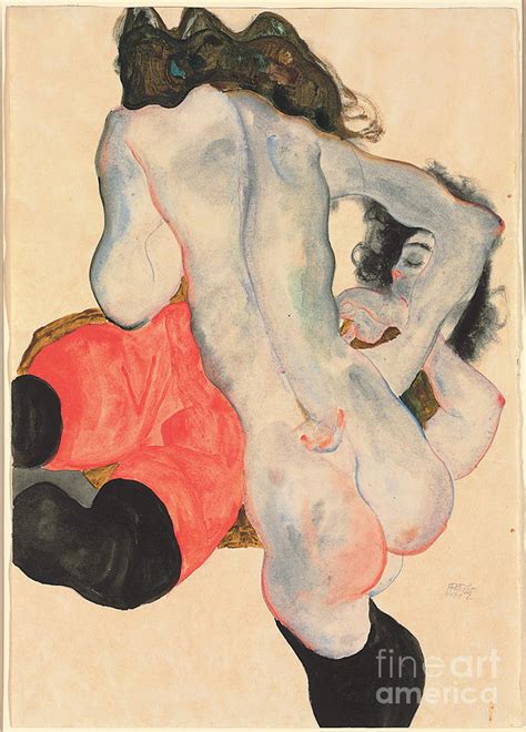 Woman With Red Pants And Standing Female Nude Liegende Frau Mit Roter