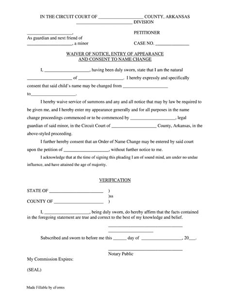 Ar Waiver Of Notice Entry Of Appearance And Consent To Name Change