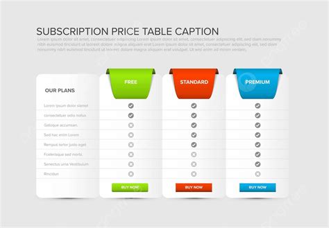 subscription plans pricing table light template card mark diagram