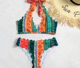 Design Print High Waist Sexy Bikini Split Swimsuit On Luulla