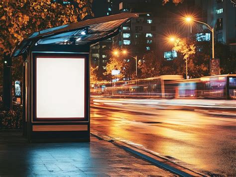 A Blank White Poster On The Side Of An Urban Bus Stop Premium AI