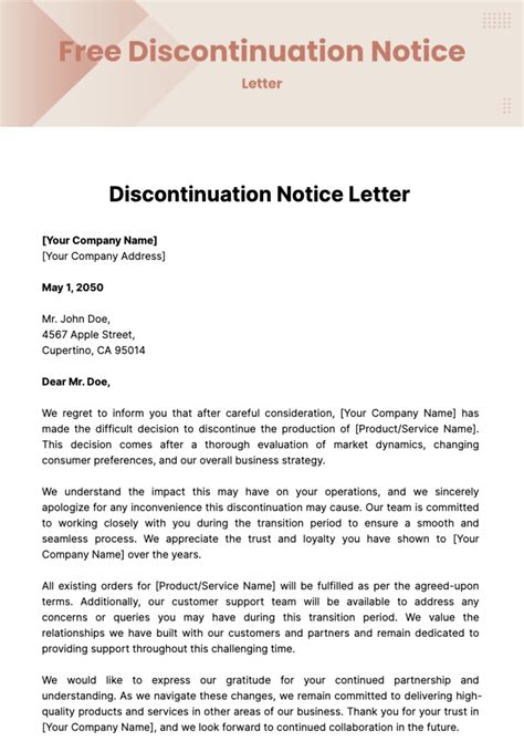 Sample Letter To Discontinue Services