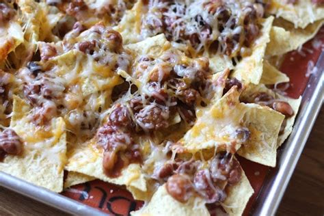 Cheesy Five Bean Chili Nachos - Barefeet in the Kitchen