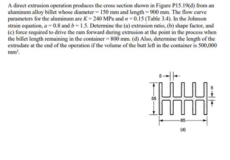 Solved A Direct Extrusion Operation Produces The Cross Chegg