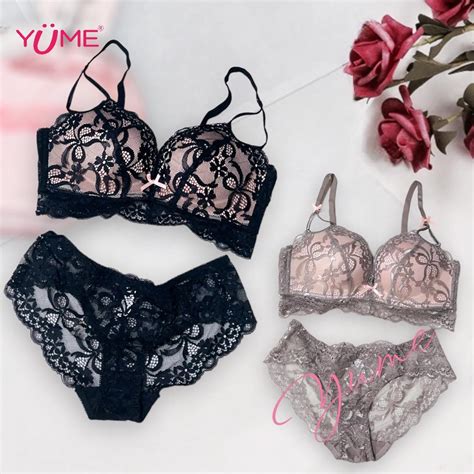 YUME NEW ARRIVAL HIGH QUALITY SEXY LACE PUSH UP PADDED NON WIRE LINGERIE SET YBPS50 Shopee
