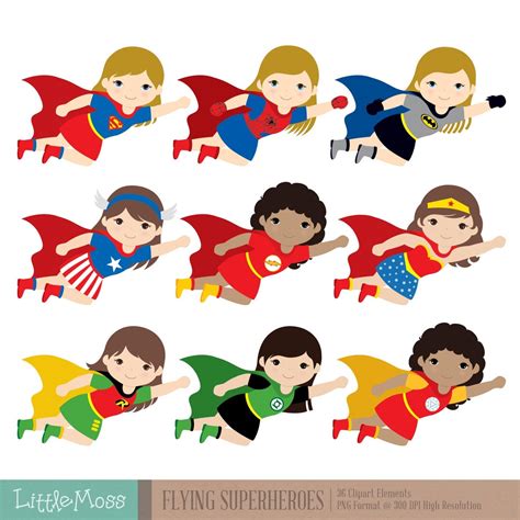 Flying Superhero Clipart, Superheroes Kids Clipart, Superhero Boy, Superhero Girl - Etsy