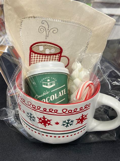Hot Chocolate Gift Cocoa Holiday Gift Set Holiday Hot Cocoa Embroidered Linen Napkin Gift For