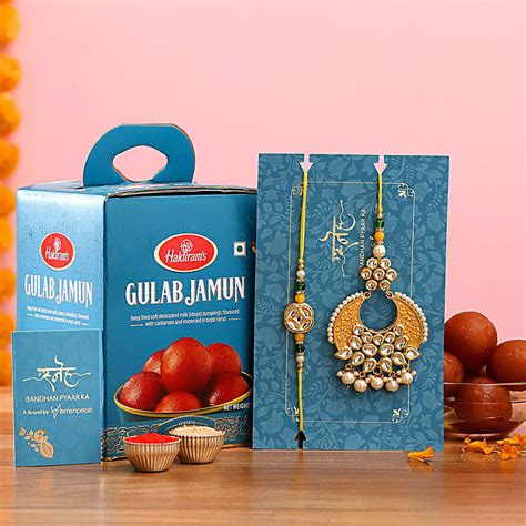 Crescent Shaped Lumba Rakhi Set And Gulab Jamun Exp Uk Gift Crescent