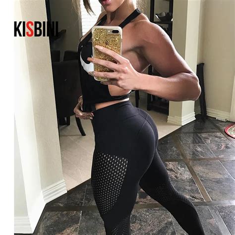 Kisbini 2017 Sexy Mesh Patchwork Sports Leggings Women Fitness Clothing