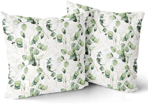 Eucalyptus Leaf Throw Pillow Covers Seasonal Tropical Green Leaves