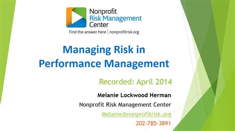 Managing Risk In Performance Management Nonprofit Risk Management Center