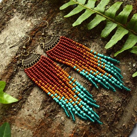 Fringe Seed Bead Long Earrings Etsy