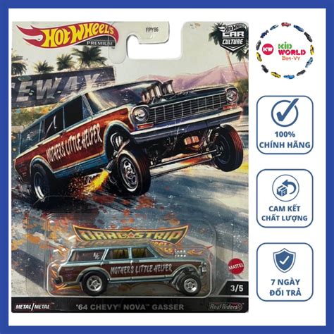 Xe mô hình Hot Wheels Premium Drag Strip Series 64 Chevy Nova Gasser HCK21 bánh cao su