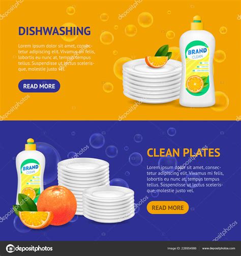 Realistic Detailed 3d Dishwashing Liquid Soap Banner Horizontal Set Vector Stock Vector Image