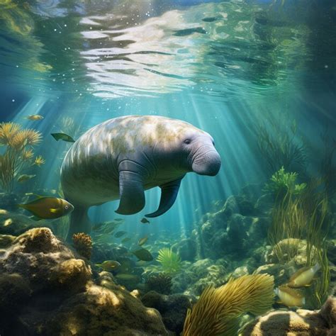 Premium Photo | Serene underwater scene with manatees and dugongs