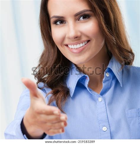 Business Woman Giving Hand Handshake Office Stock Photo 219183289