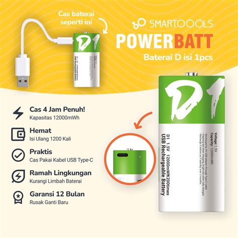 Jual Baterai Cas Isi Ulang Smartoools Powerbatt D V Type C Usb