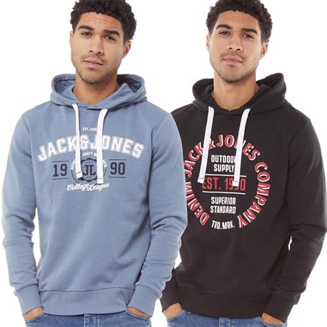 Buy JACK AND JONES Mens Andy Two Pack Hoodies Black/Flint Stone