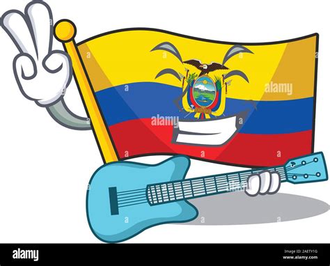 Supper Cool Flag Ecuador Cartoon Character Performance With Guitar