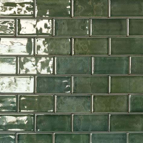 Nabi Deep Emerald 3x6 Green Crackled Ceramic Subway Tile For Wall