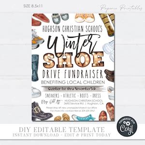 EDITABLE Shoe Drive Fundraiser Flyer, Winter Shoe Fundraiser Flyer ...