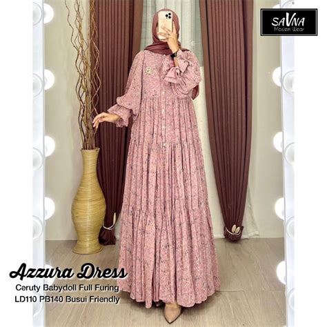 Jual AZZURA DRESS LABEL SAVNA BAJU GAMIS WANITA MODIS BAHAN CERUTY