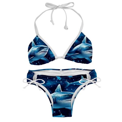 Starry Shark Women S Swim Suit Bikini Set With Detachable Sponge And Adjustable Strap Two Pack