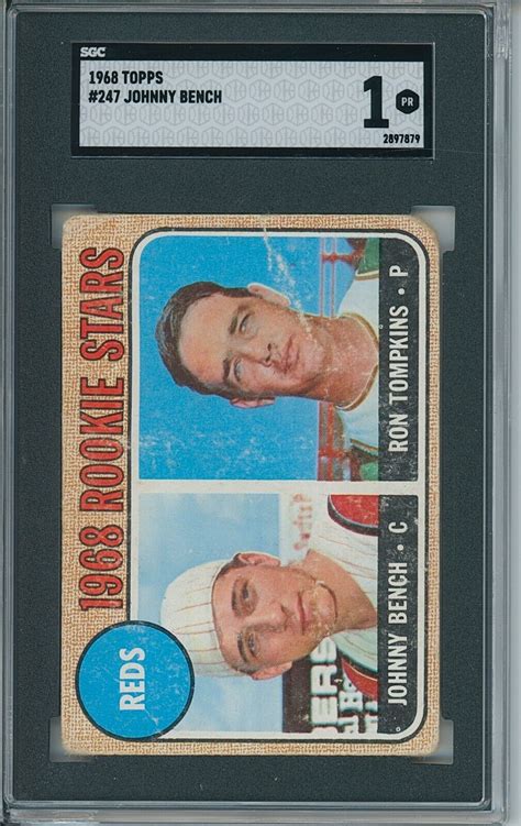 1968 Topps 247 JOHNNY BENCH RON TOMPKINS RC SGC 1 HOF Cincinnati Reds