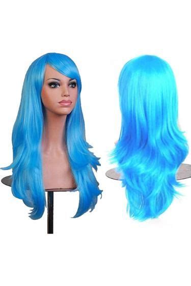 Aneshe Wigs 28 Long Wavy Hair Heat Resistant Cosplay Wig For Women Light Blue Cosplay Wigs