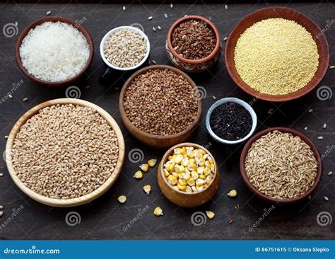 Assortment Of Different Cereals And Seeds In Bowl Wheat Oats Barley