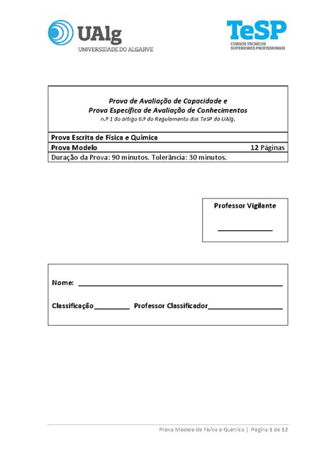 Tesp Prova Modelo Fisico Quimica Prova De Avaliação De Capacidade E