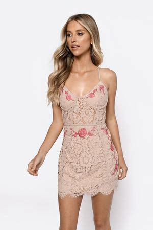 Yellow Mini Dress Lace Bodycon Dress Nude Embroidered Dress