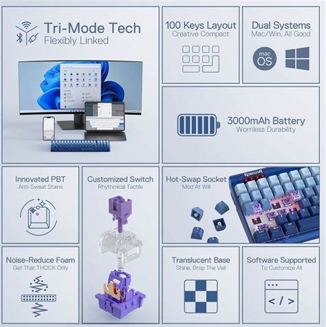 Redragon Garen K Wb Rgb Pro Mechanical Keyboard Custom Purple Switch Hot Swappable