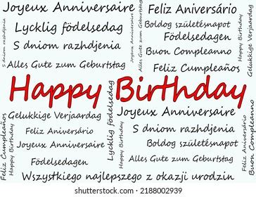 Happy Birthday Different Languages Word Cloud Stock Illustration