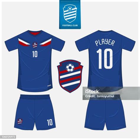 Desain Template Mockup Jersey Atau Kit Sepak Bola Merah Dan Biru Untuk