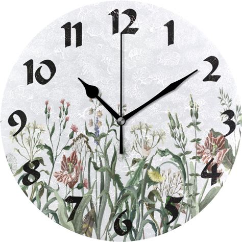 Hyjoy 10in Wildflowers Round Wall Clock Silent Non Ticking Battery